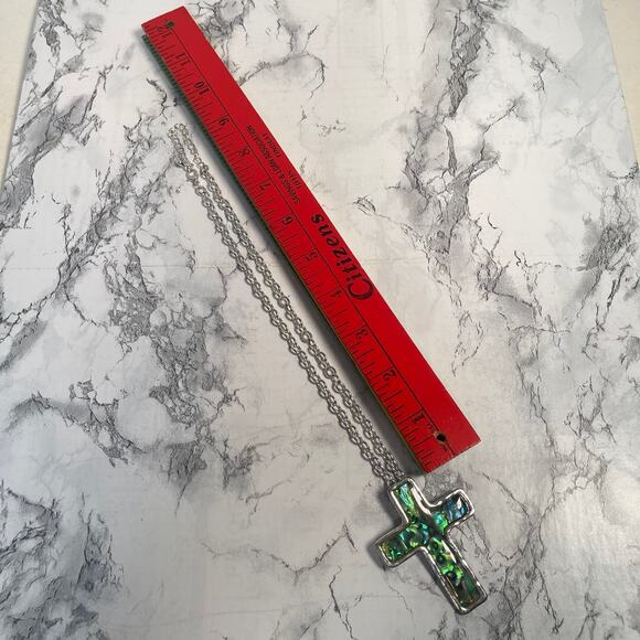 Bold Abalone & Silver Tone Cross - Picture 4 of 6